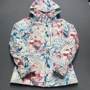 VTG Roxy Snowboard Jacket Womens Small White Floral Hooded Ski Thinsulate y2k